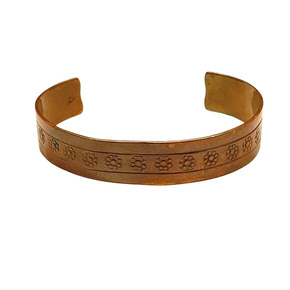Vintage Copper Cuff Bracelet With Floral Engraving Design For Women - Picture 1 of 9